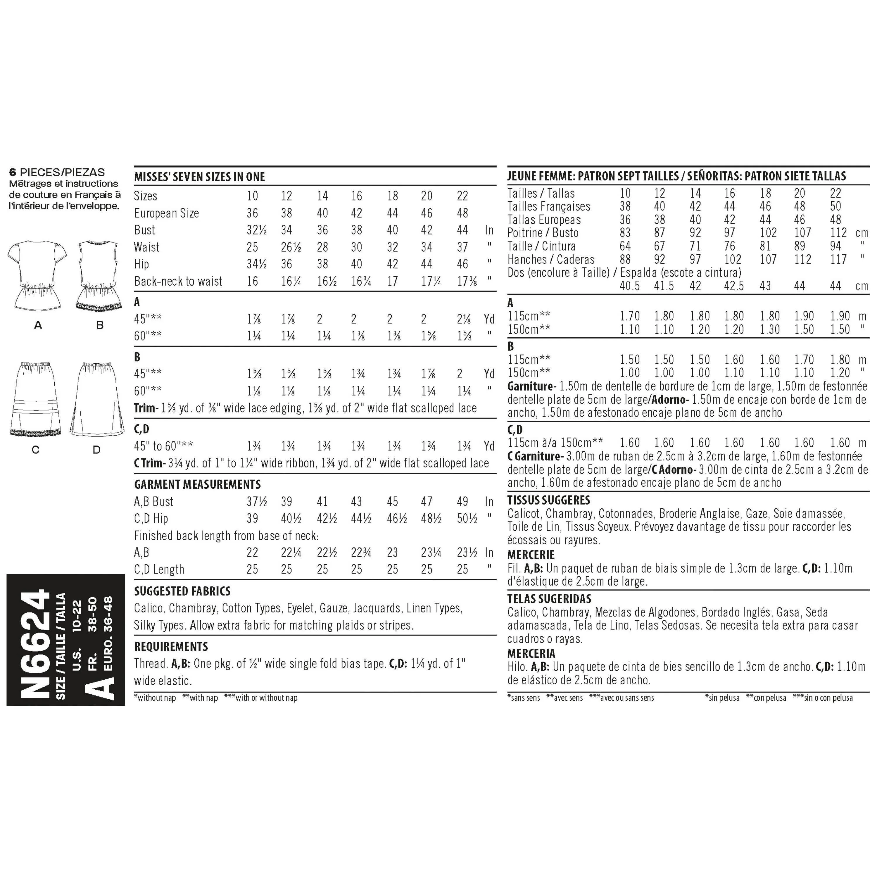 6624 New Look Sewing Pattern N6624 Misses' Tops And Pull On Skirts