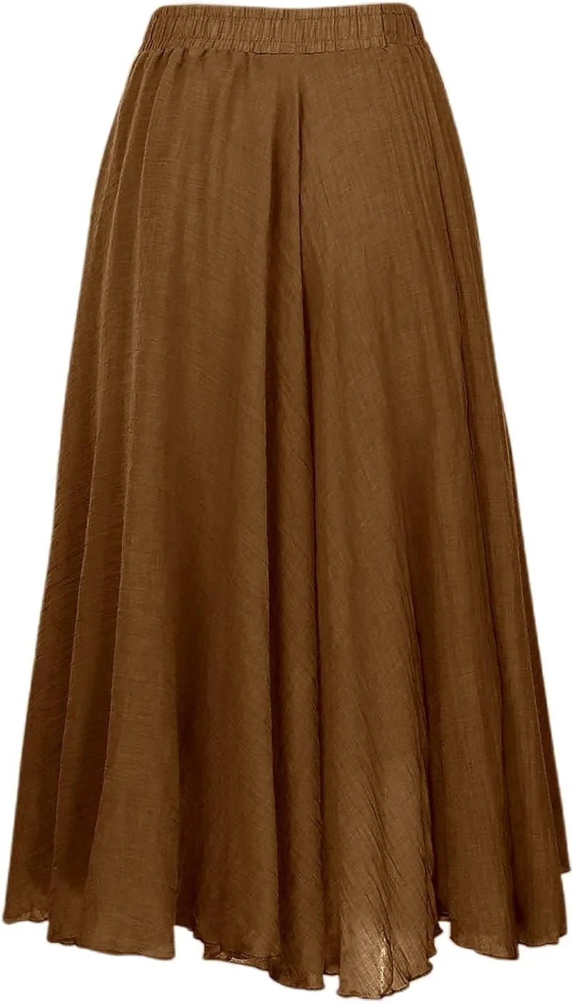 A Line Skirt for Women Trendy Flared High Elastic Waist Solid Loose Pleated Long Skirts for Summer Vacation Streetwear