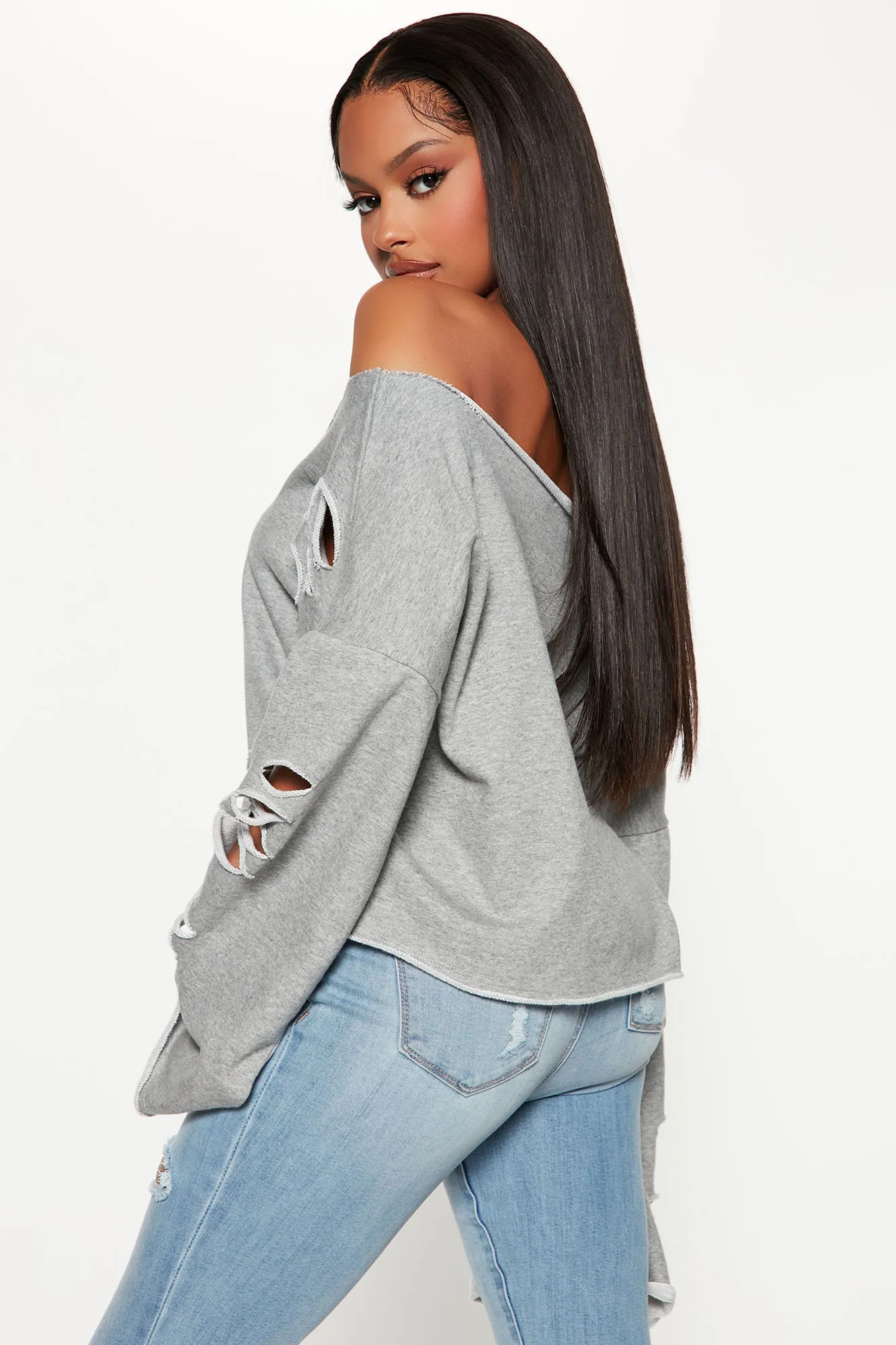 Avianna Off Shoulder Top - Heather Grey