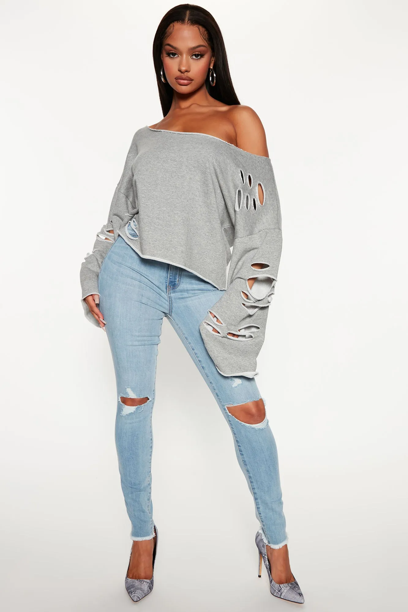 Avianna Off Shoulder Top - Heather Grey