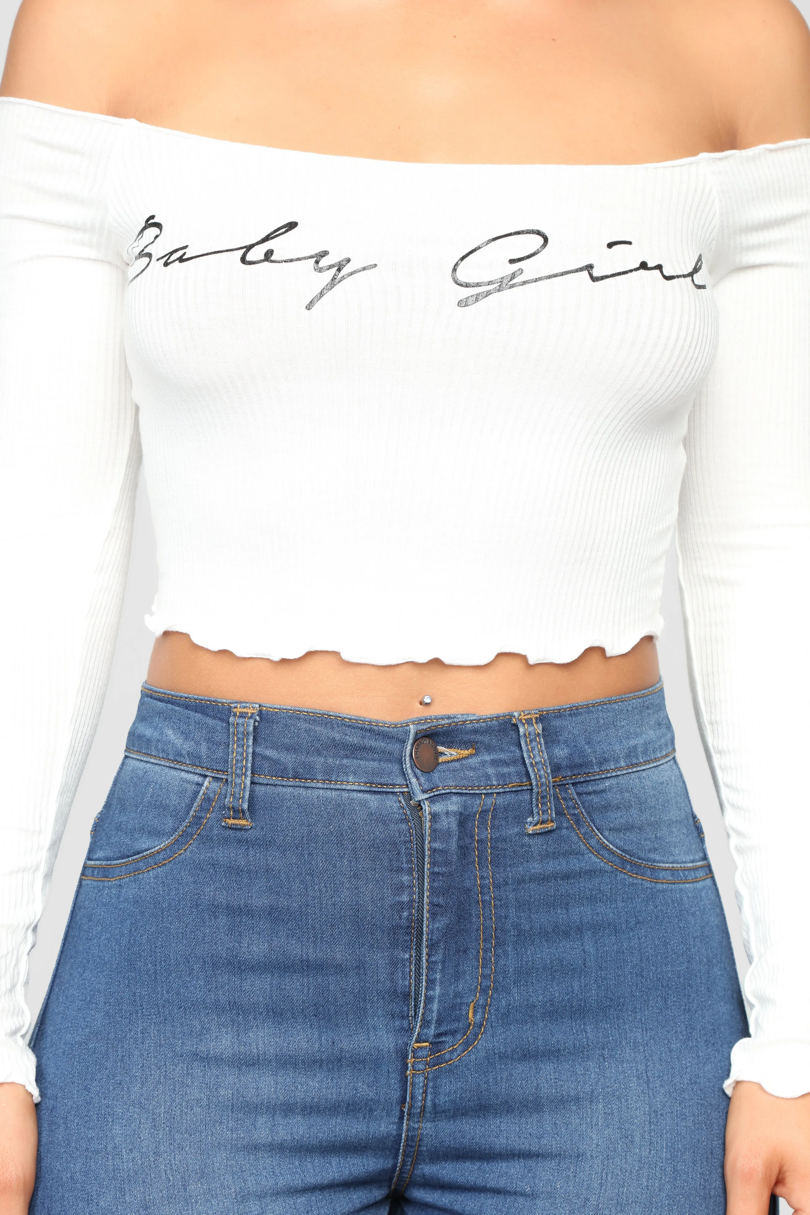 Baby Girl Long Sleeve Off Shoulder Top - Ivory