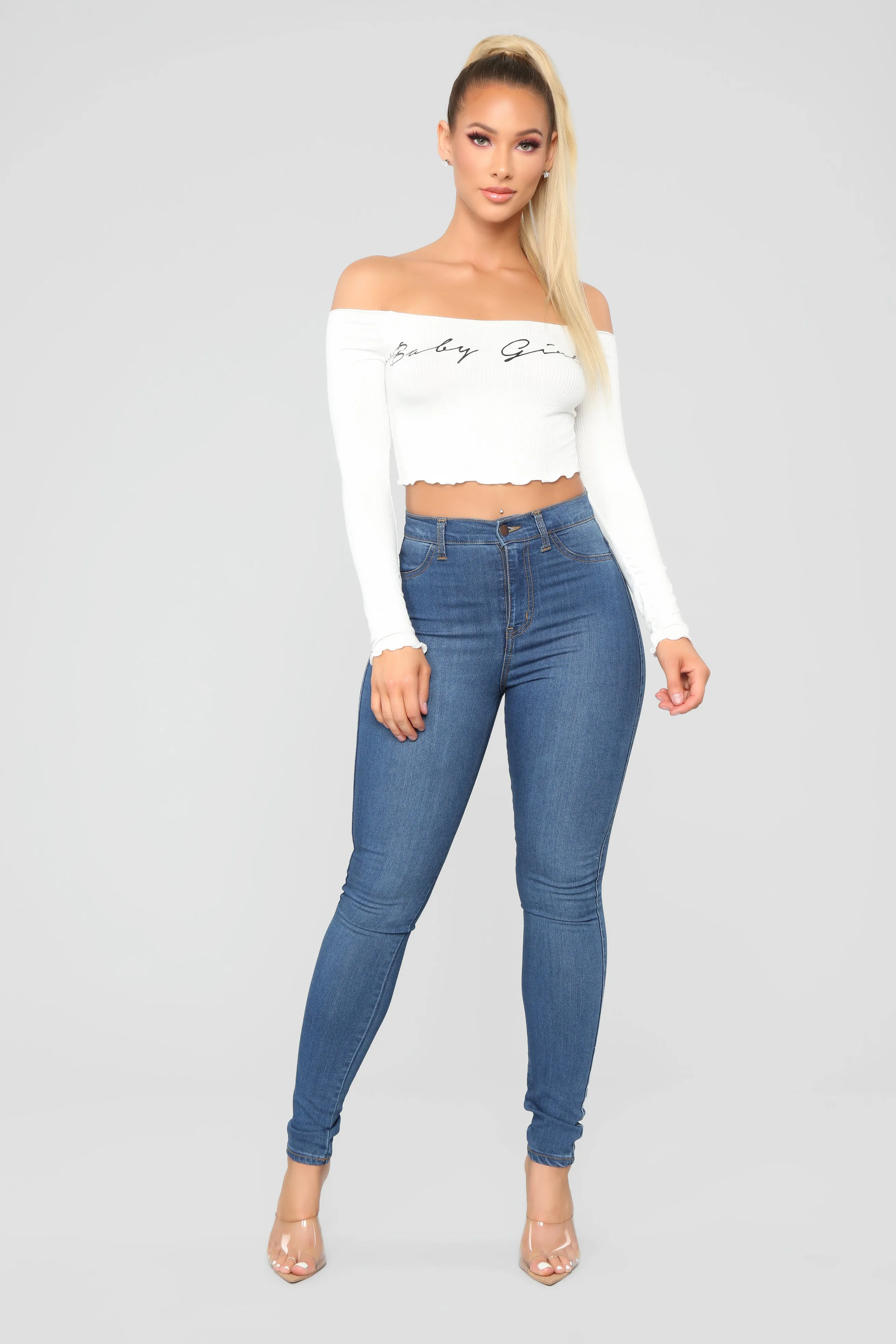Baby Girl Long Sleeve Off Shoulder Top - Ivory