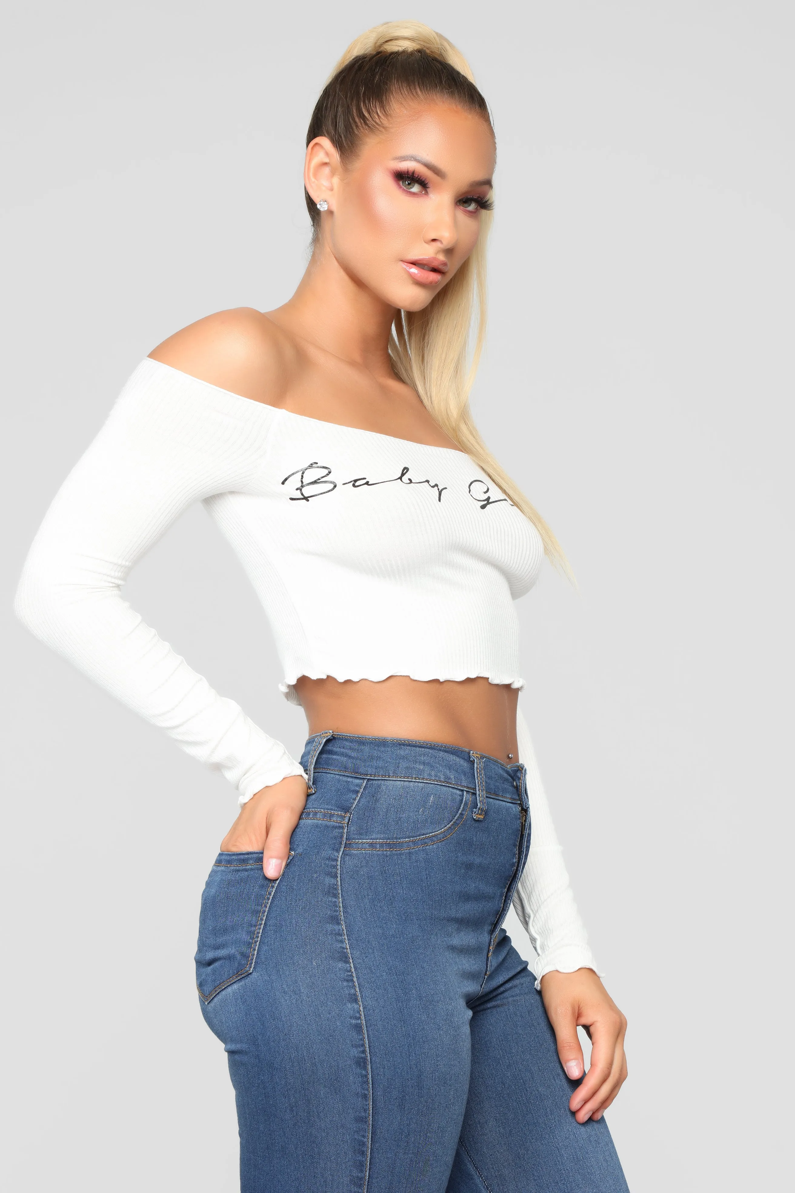 Baby Girl Long Sleeve Off Shoulder Top - Ivory