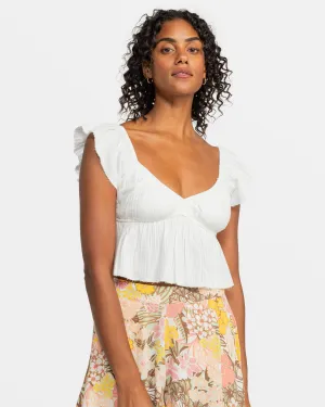 Brisa Flutter Sleeve Crop Top - Egret