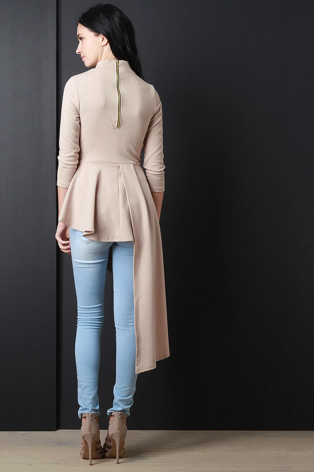Crepe Mock Neck Asymmetrical Peplum Top