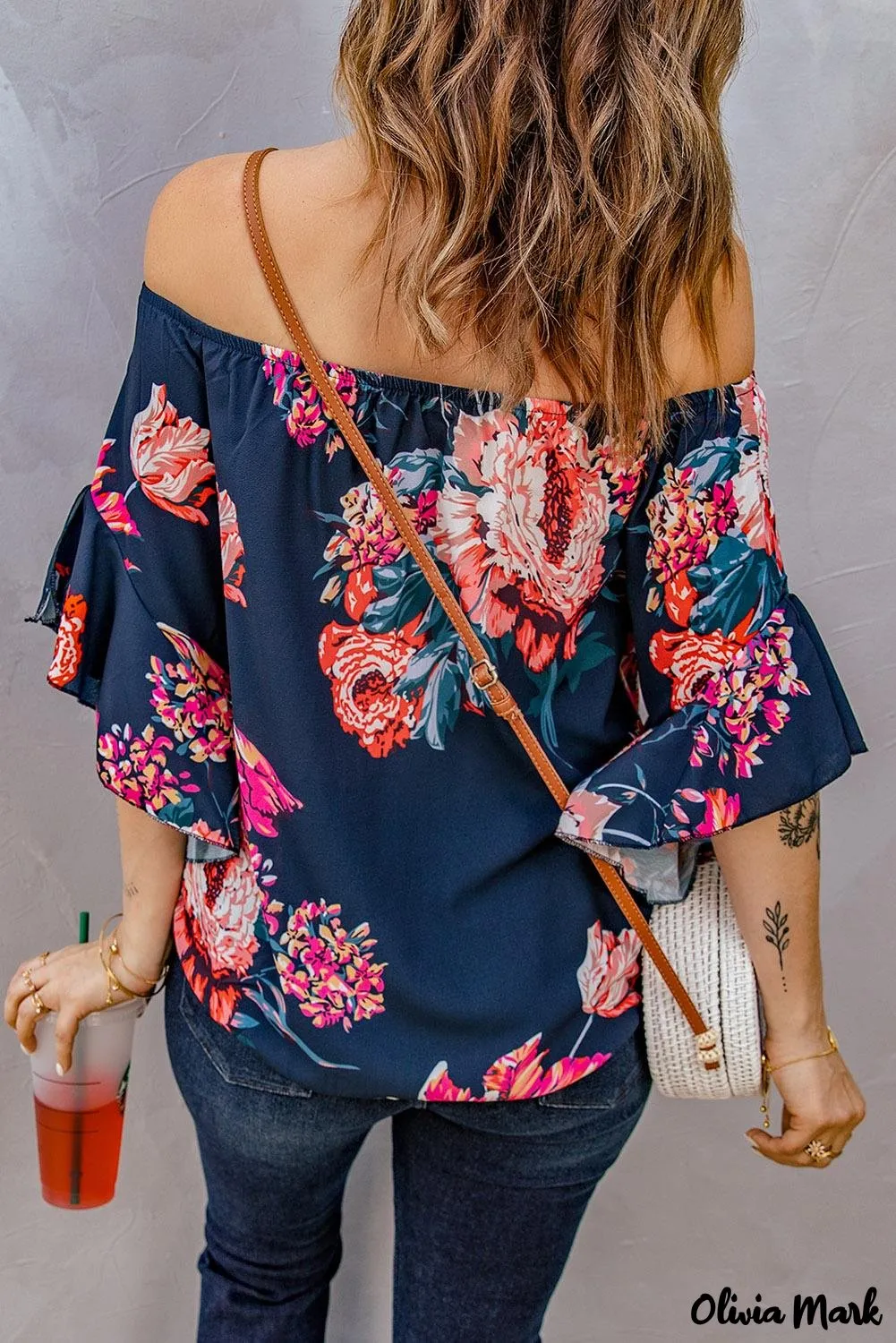 Deanwangkt - Blue Chiffon Off Shoulder Tie Front Blouse