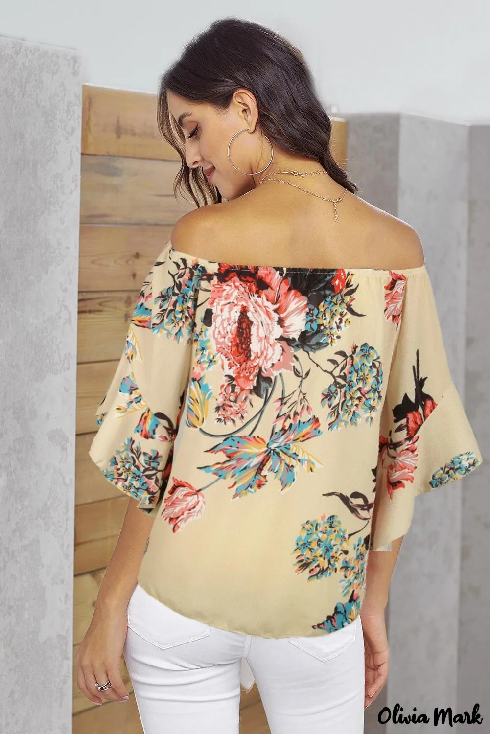 Deanwangkt - Blue Chiffon Off Shoulder Tie Front Blouse