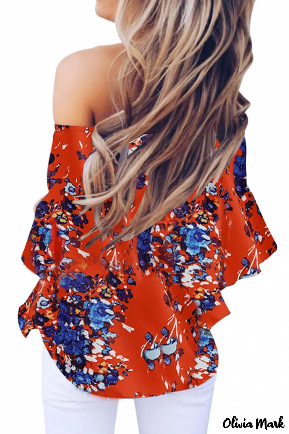 Deanwangkt - Blue Chiffon Off Shoulder Tie Front Blouse