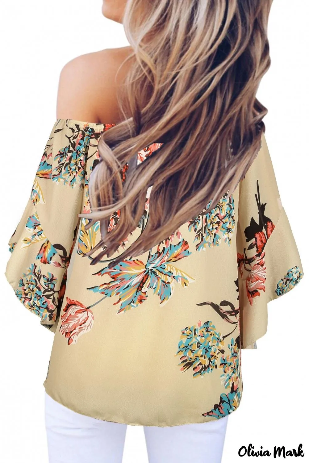 Deanwangkt - Blue Chiffon Off Shoulder Tie Front Blouse