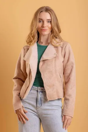 Devin Suede Biker Jacket Dusty Pink
