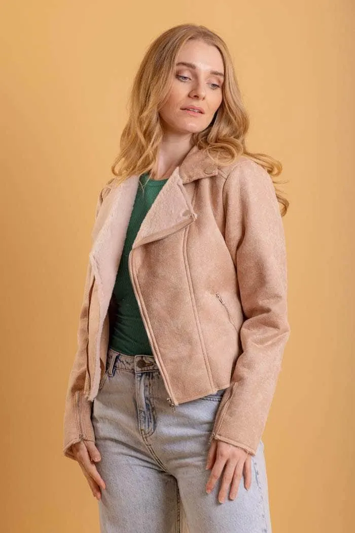 Devin Suede Biker Jacket Dusty Pink