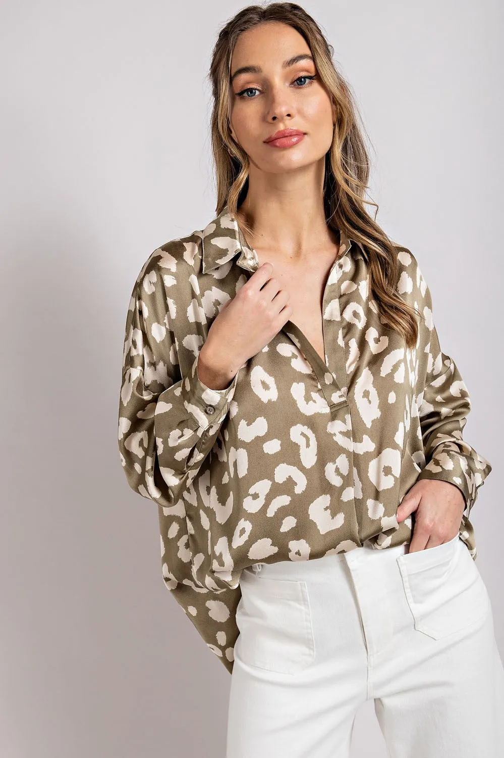 Dry Herb Leopard V Neck Shirt