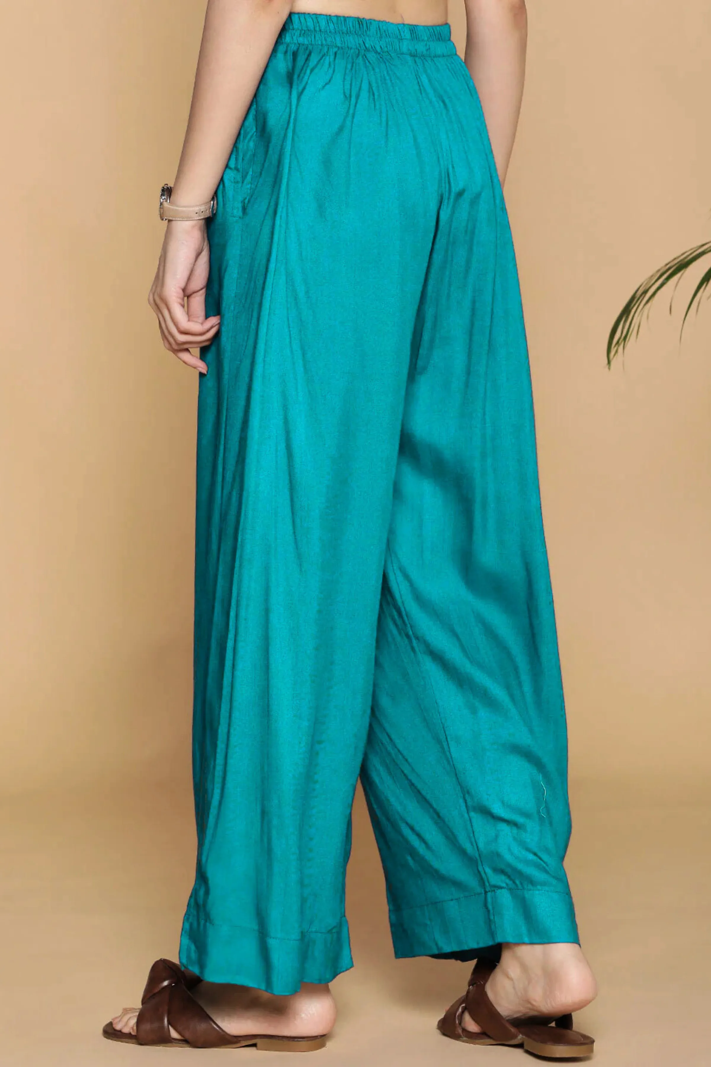Firozi Flared Rayon Palazzo Pants