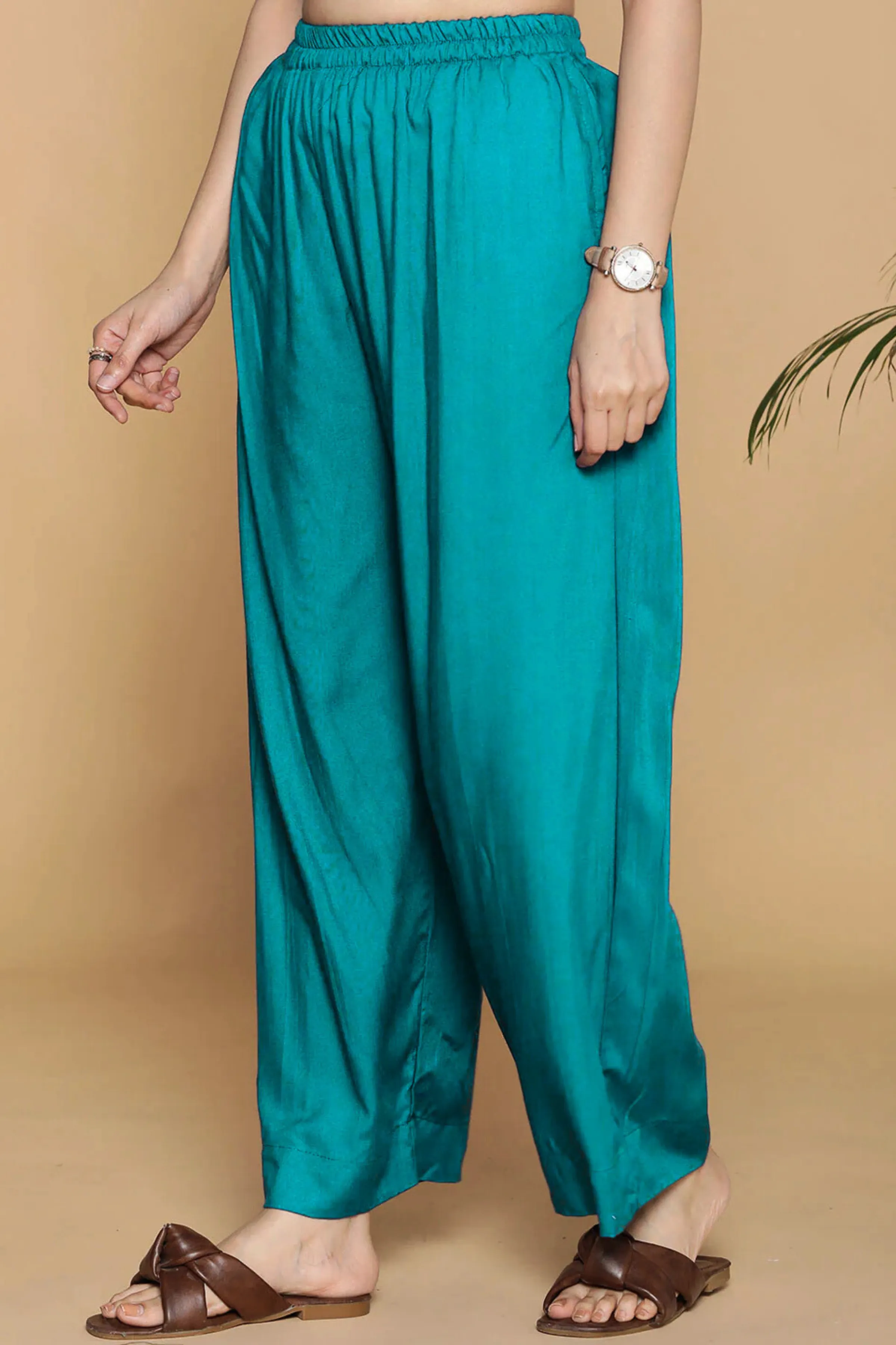 Firozi Flared Rayon Palazzo Pants