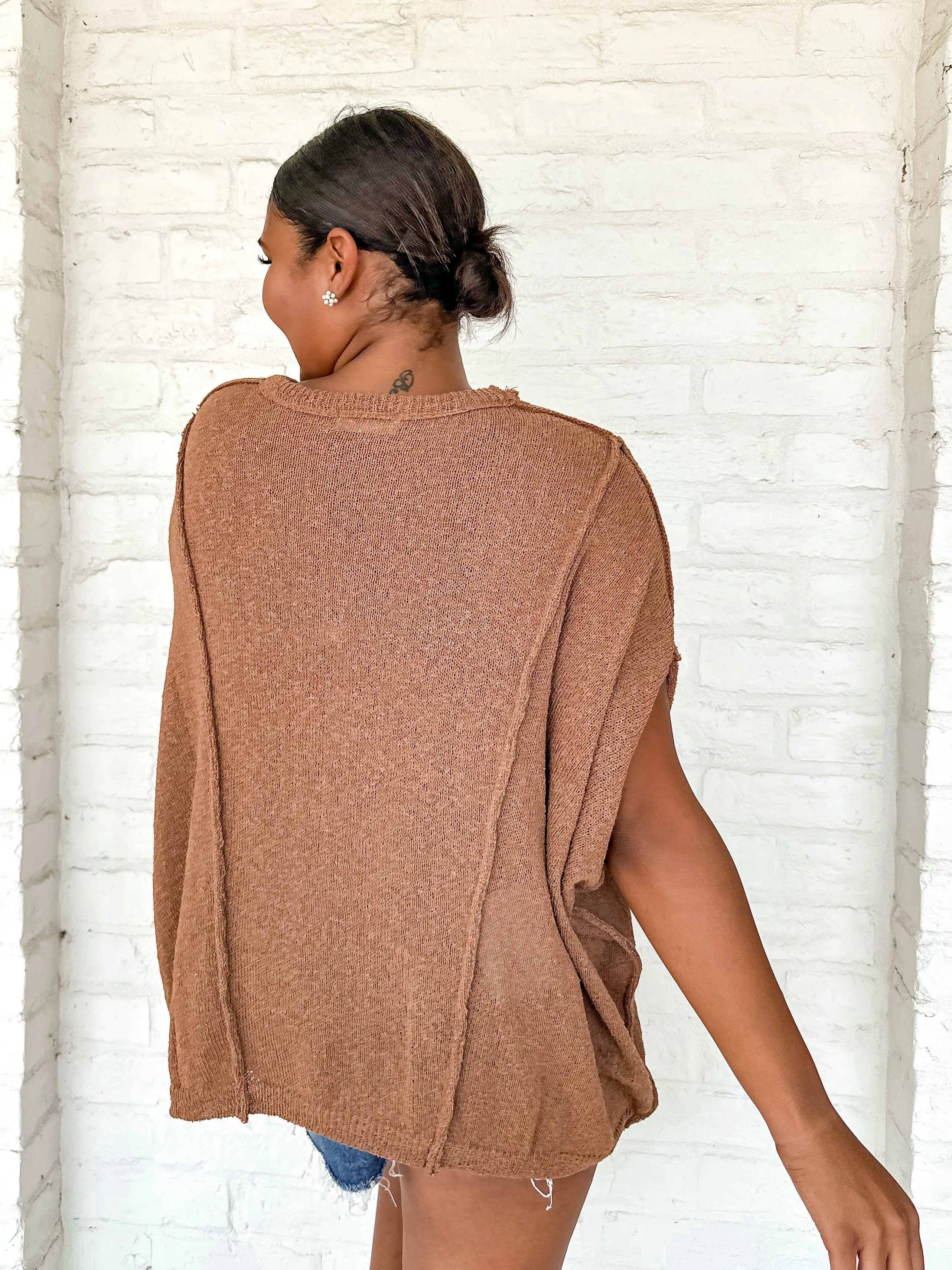 Flirty Tropics Top Camel