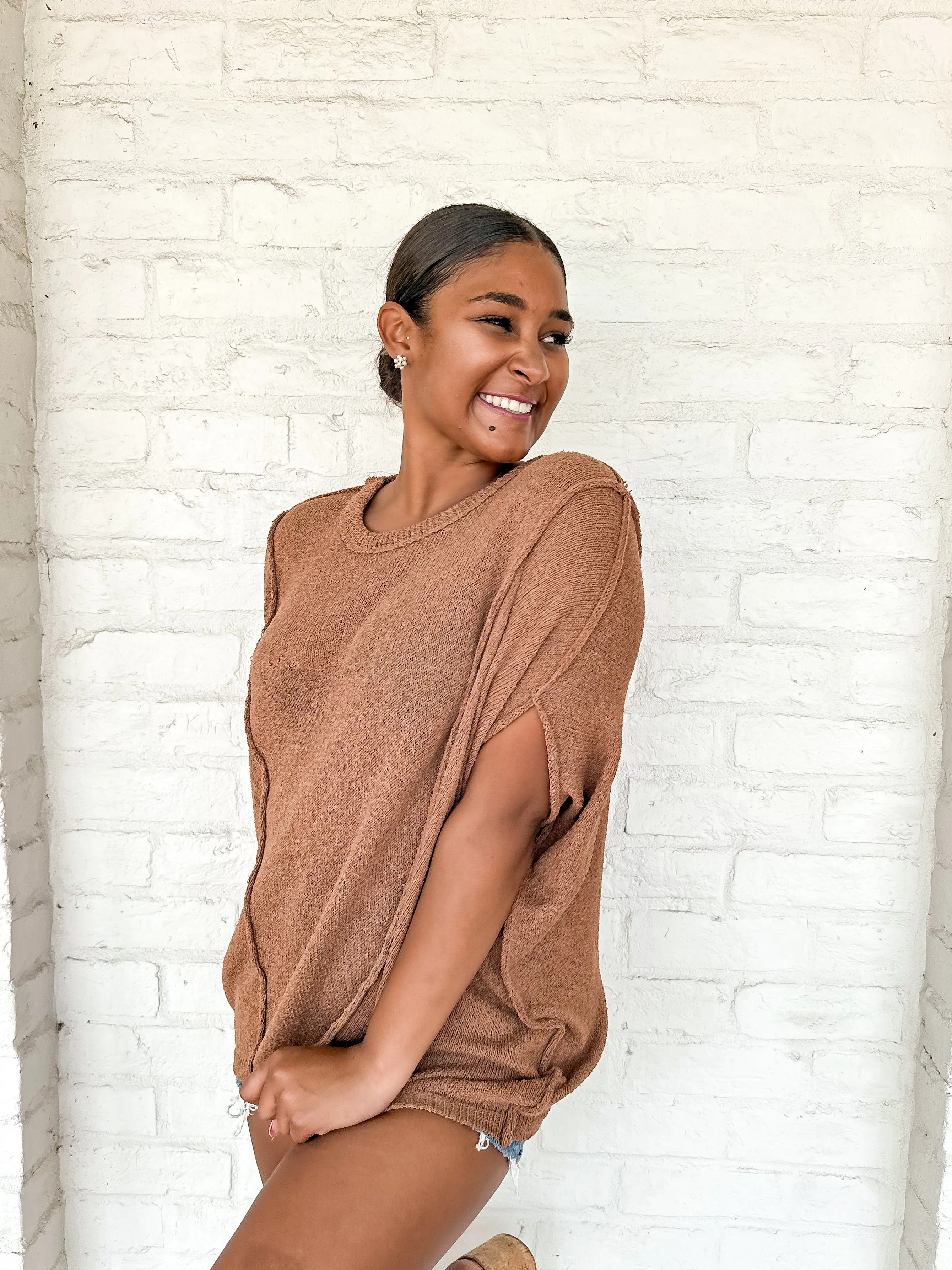 Flirty Tropics Top Camel