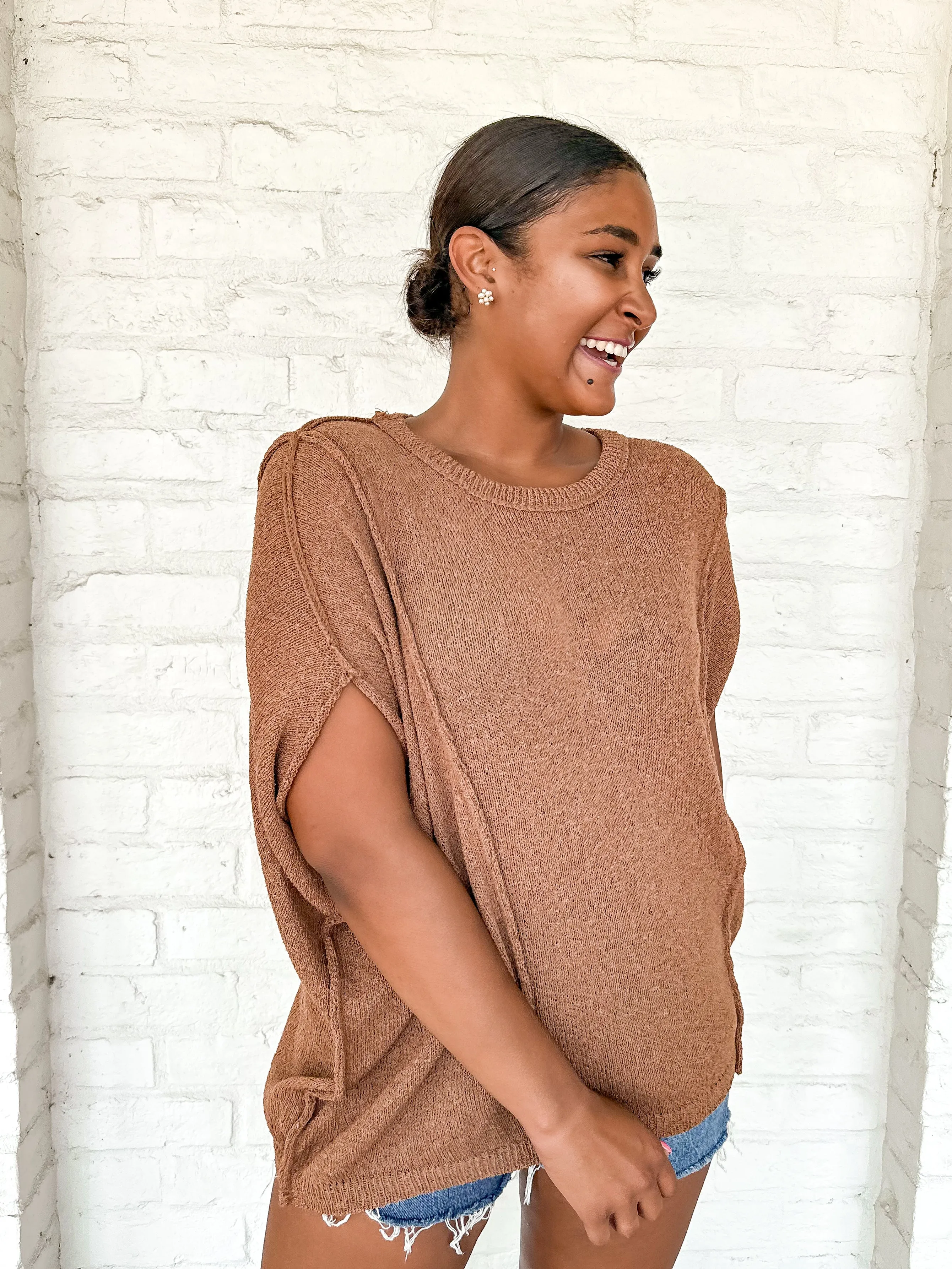 Flirty Tropics Top Camel