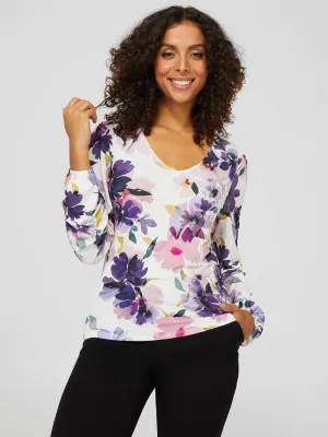 Floral Long Balloon Sleeve Top