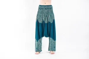 Floral Mandalas Low Cut Harem Pants in Turquoise