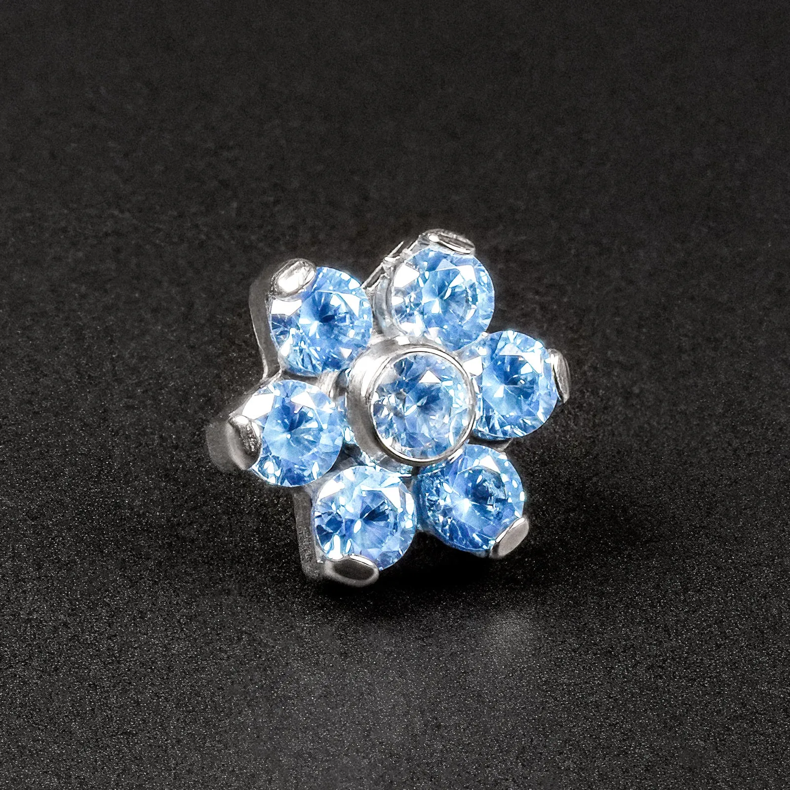 Flower Shape Aqua Bejewelled Titanium Threadless Top
