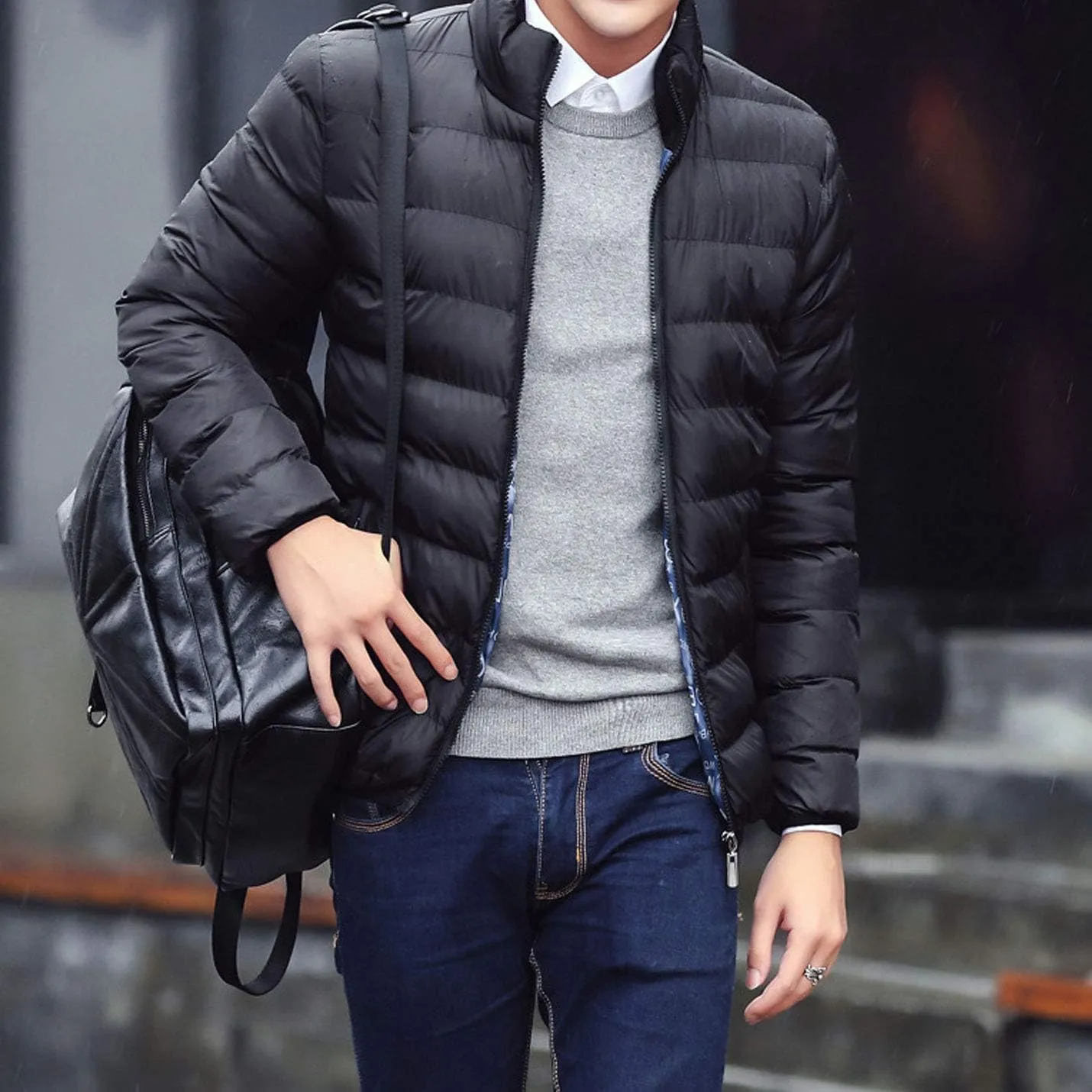 Flygo Men's Ultra Loft Quilted Puffer Jacket Warm Cotton Down Padded Coat Outwear