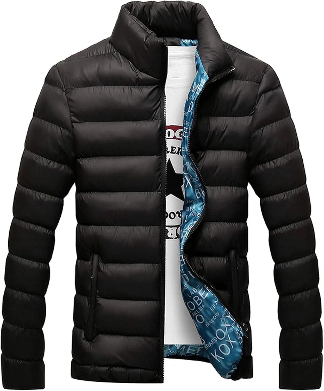 Flygo Men's Ultra Loft Quilted Puffer Jacket Warm Cotton Down Padded Coat Outwear
