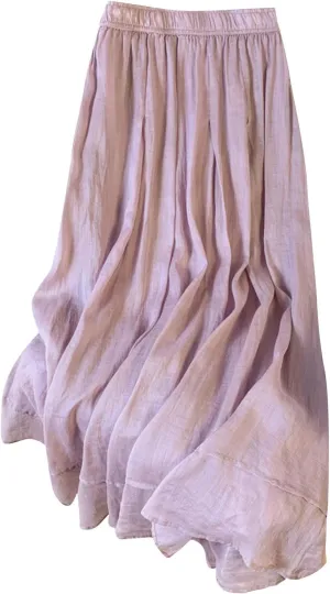 FZYLQY Cotton Linen Skirts for Womens Comfy High Rise Elastic Waist Skirt Versatile Double Layered Solid Color Midi Skirt