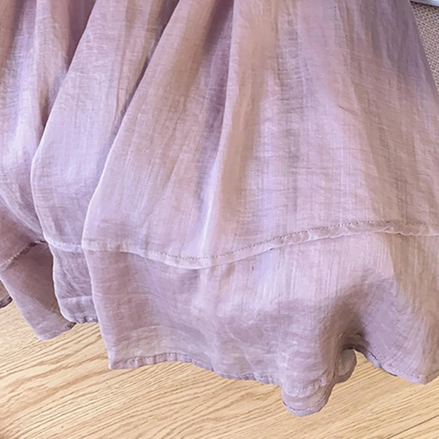 FZYLQY Cotton Linen Skirts for Womens Comfy High Rise Elastic Waist Skirt Versatile Double Layered Solid Color Midi Skirt
