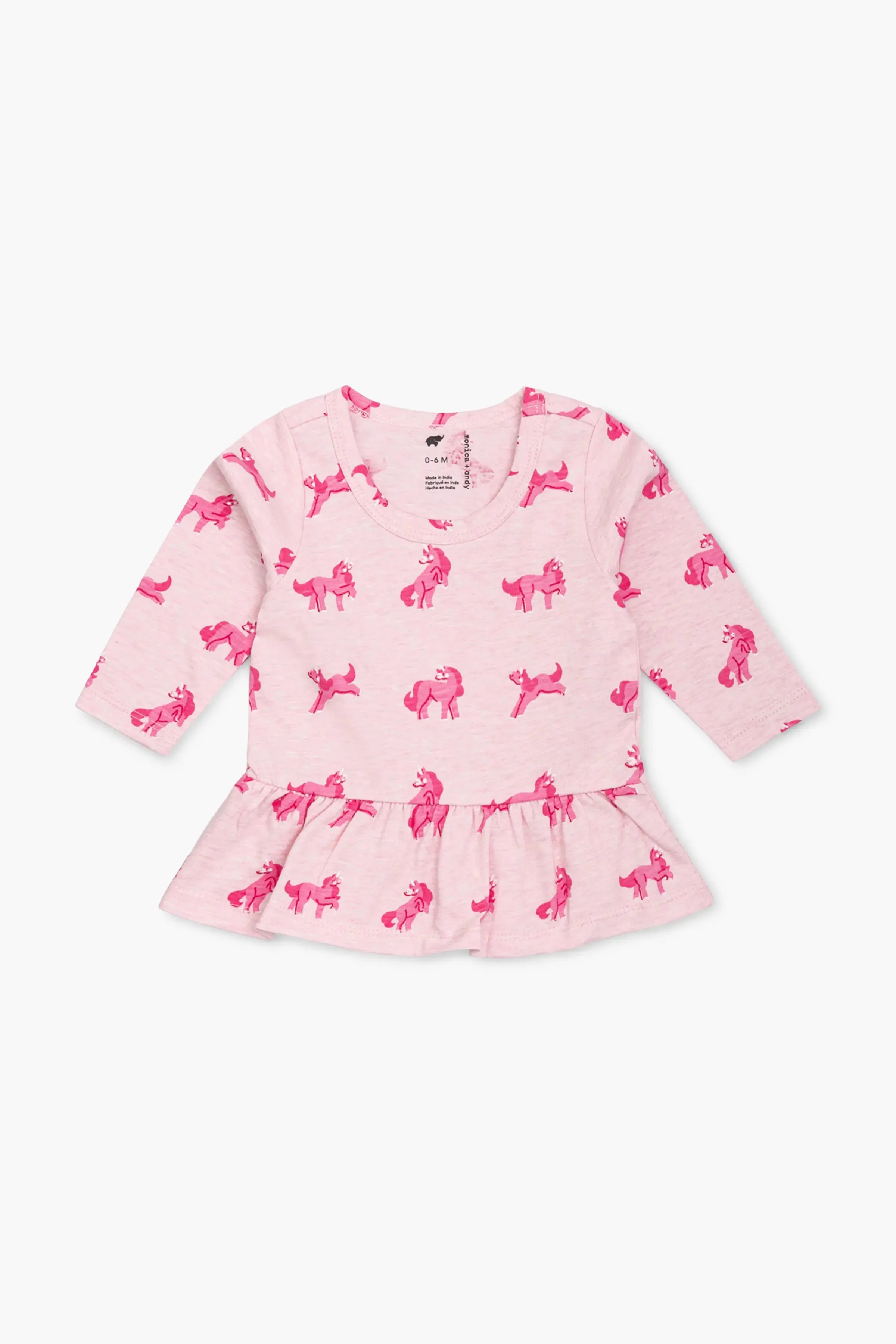 Long Sleeve Peplum Tee_Pink Unicorns