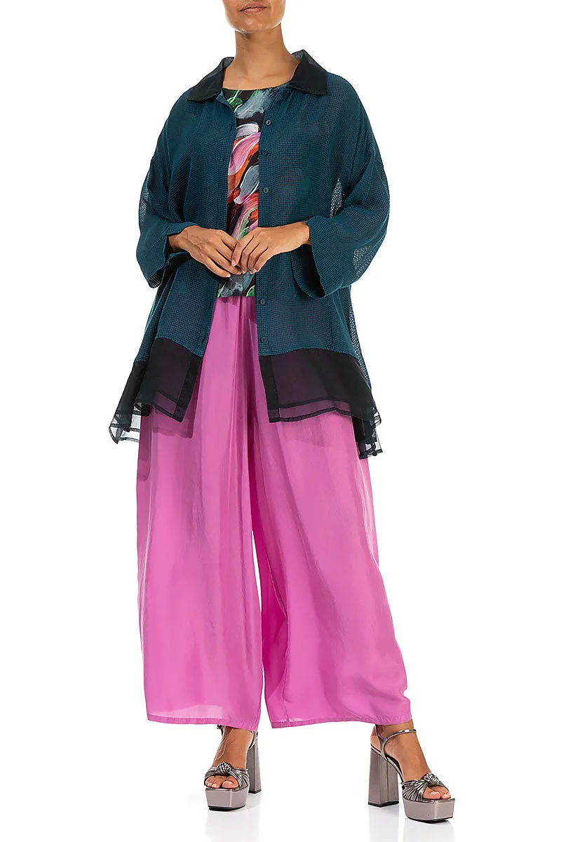 Loose Dark Teal Mesh Silk Shirt