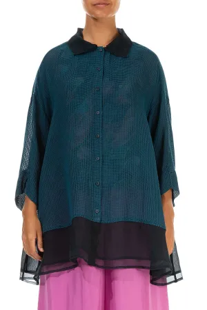 Loose Dark Teal Mesh Silk Shirt