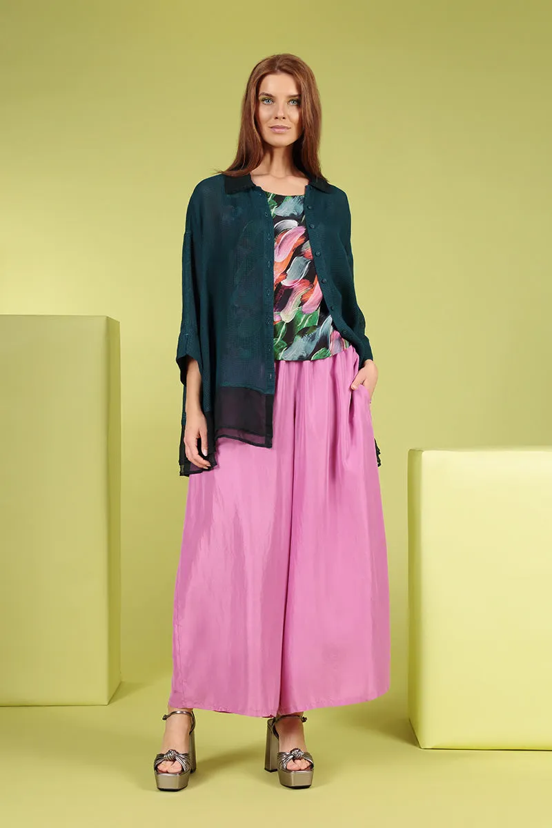 Loose Dark Teal Mesh Silk Shirt