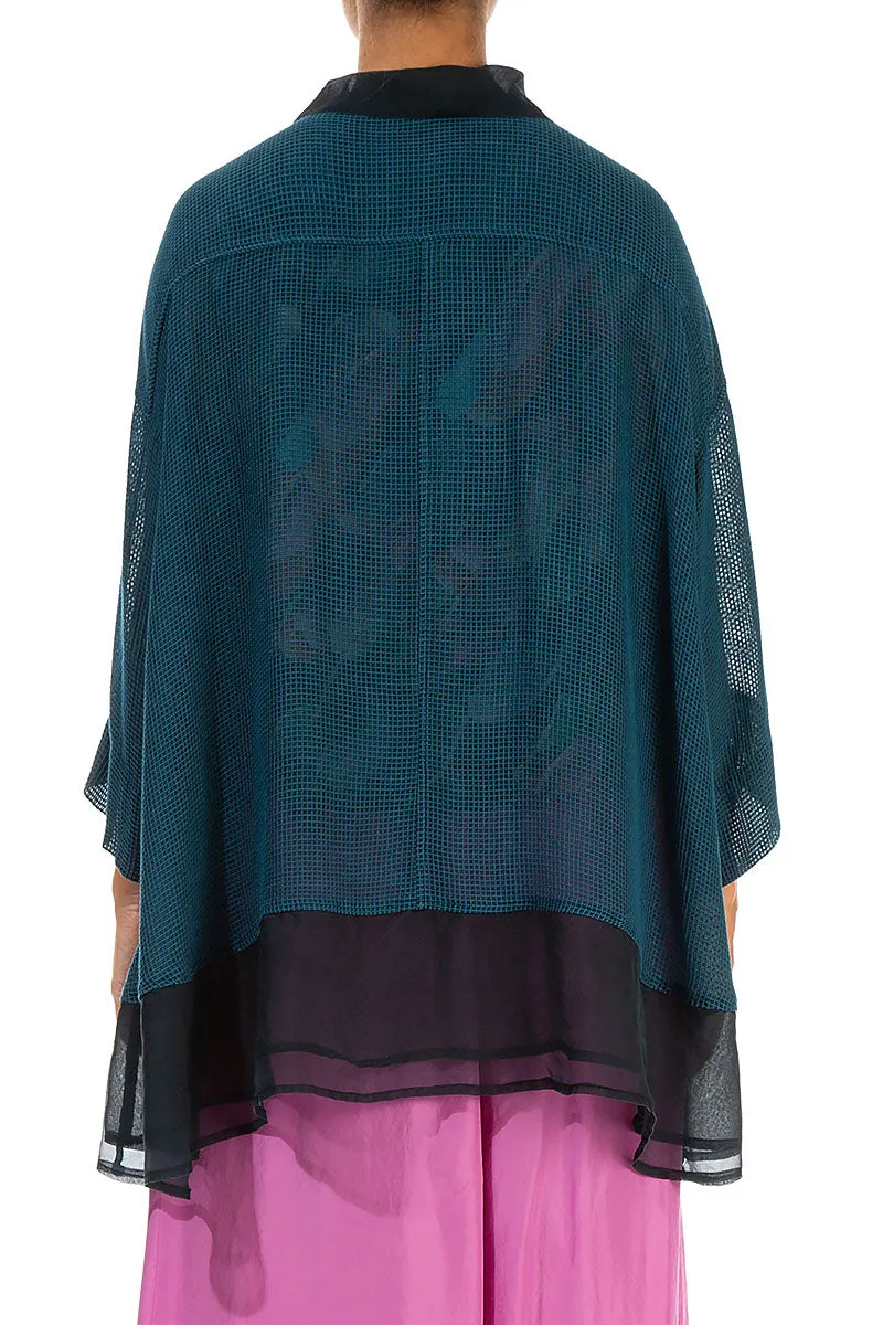 Loose Dark Teal Mesh Silk Shirt