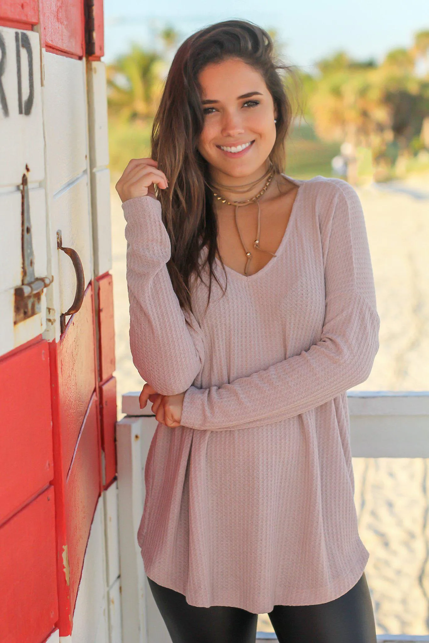 Mauve Knit Top with Back Knot