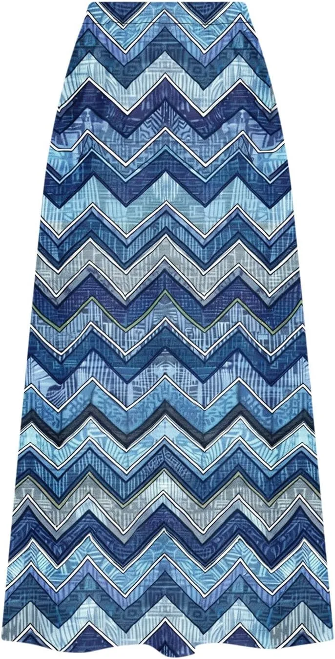 Maxi Skirts for Womens High Waist Boho Casual Elastic Skirt Beach Vacation Summer Trendy Long Skirts with Pockets