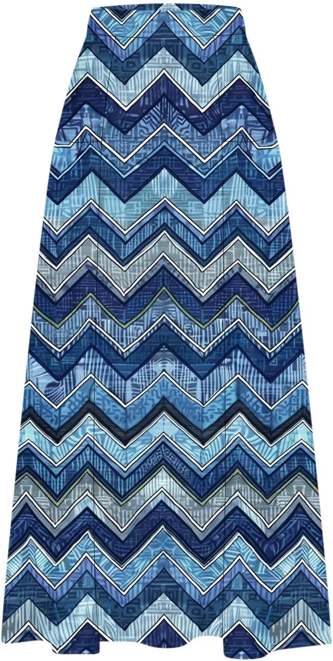Maxi Skirts for Womens High Waist Boho Casual Elastic Skirt Beach Vacation Summer Trendy Long Skirts with Pockets