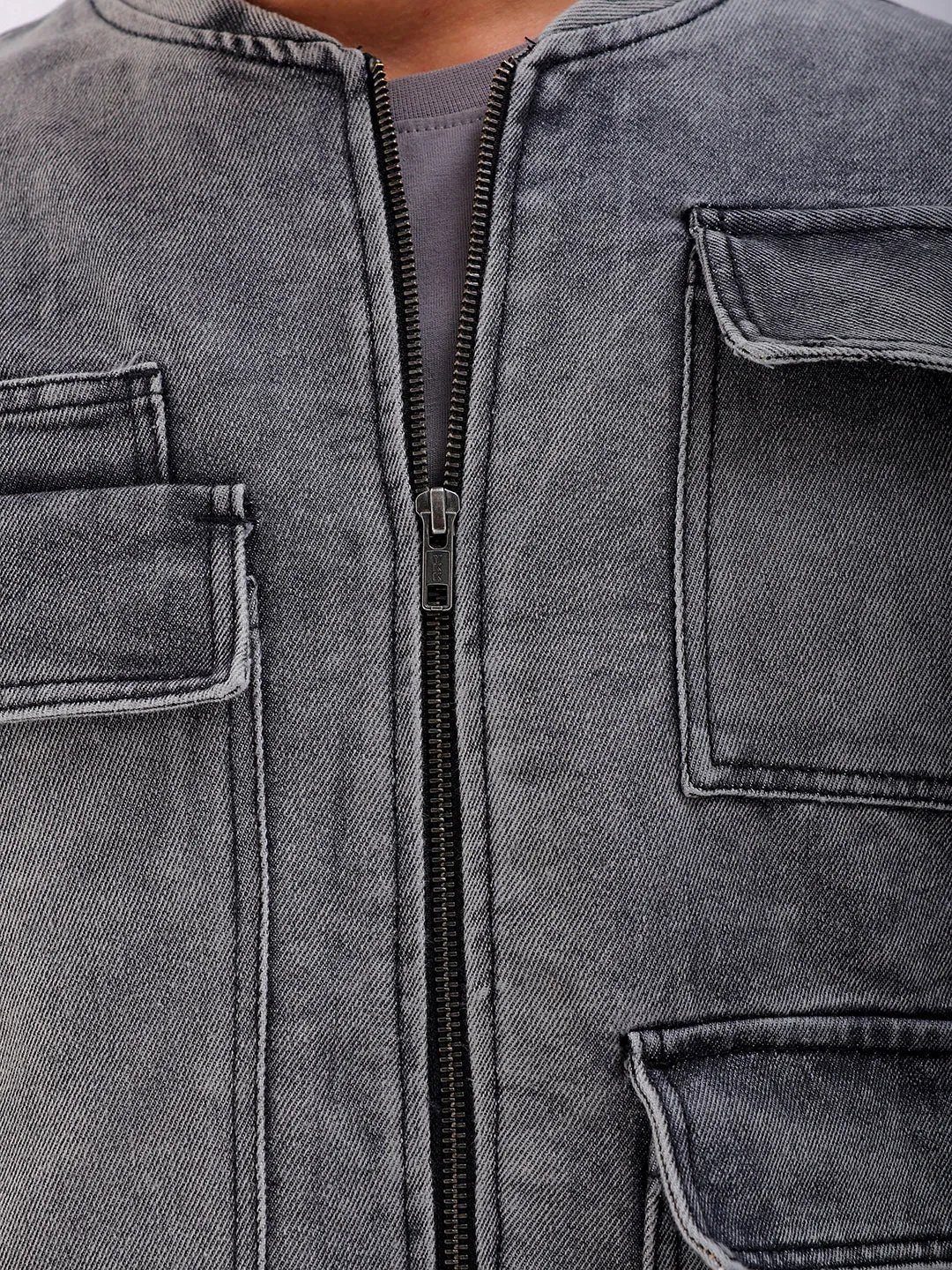Men's Solid Relaxed Fit Denim Jacket