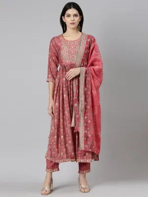 Neeru's Coral Pleated Straight Printed Readymade suits