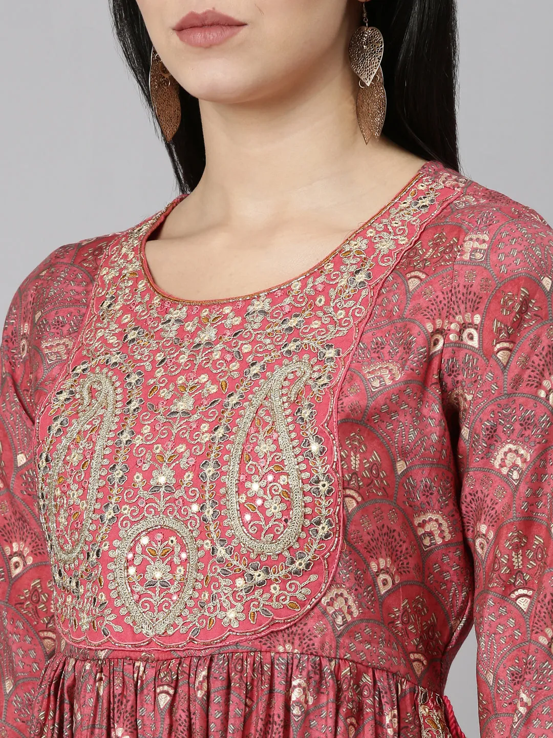 Neeru's Coral Pleated Straight Printed Readymade suits