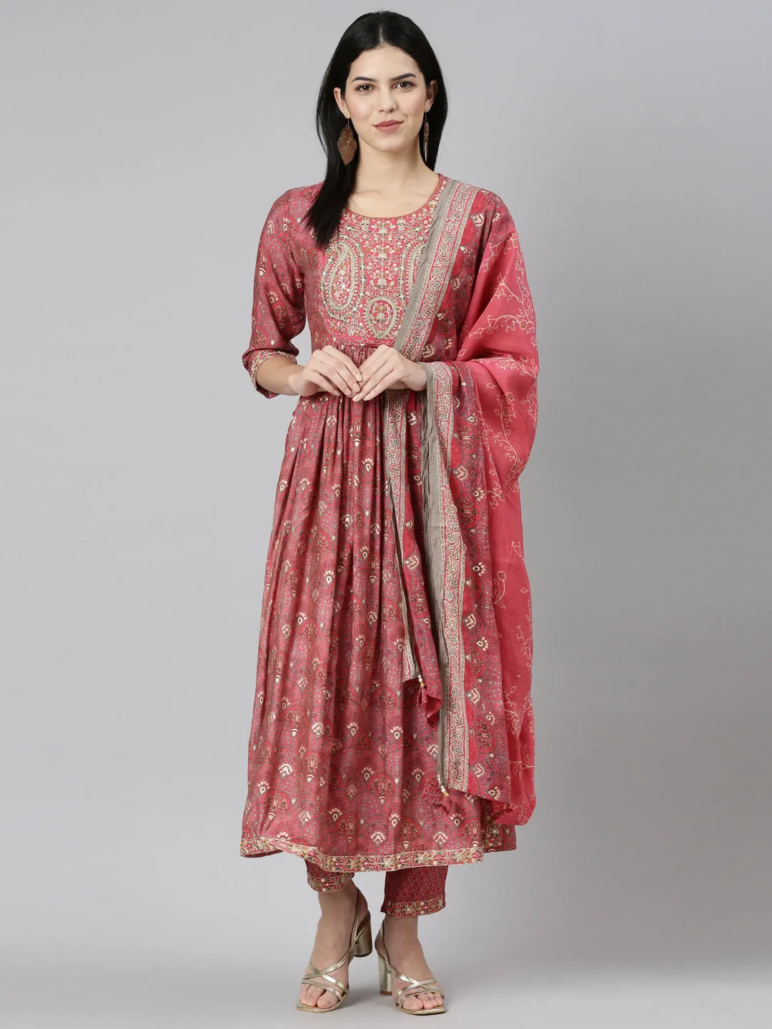 Neeru's Coral Pleated Straight Printed Readymade suits