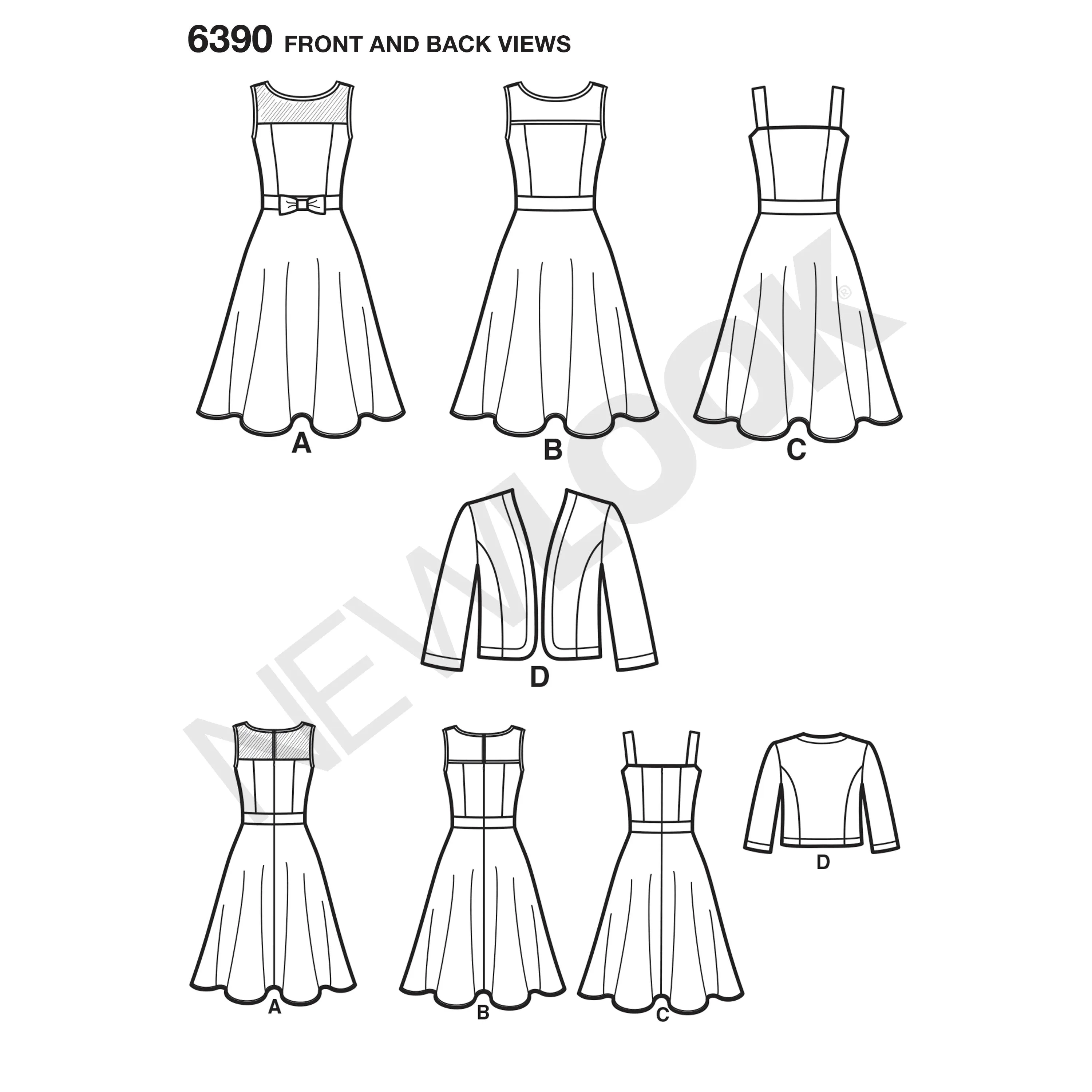 Newlook Pattern 6390 Misses' Dresses with Full Skirt and Bolero