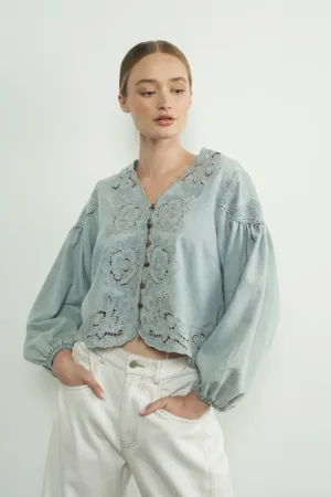 Nice Feels Denim Embroidered Top