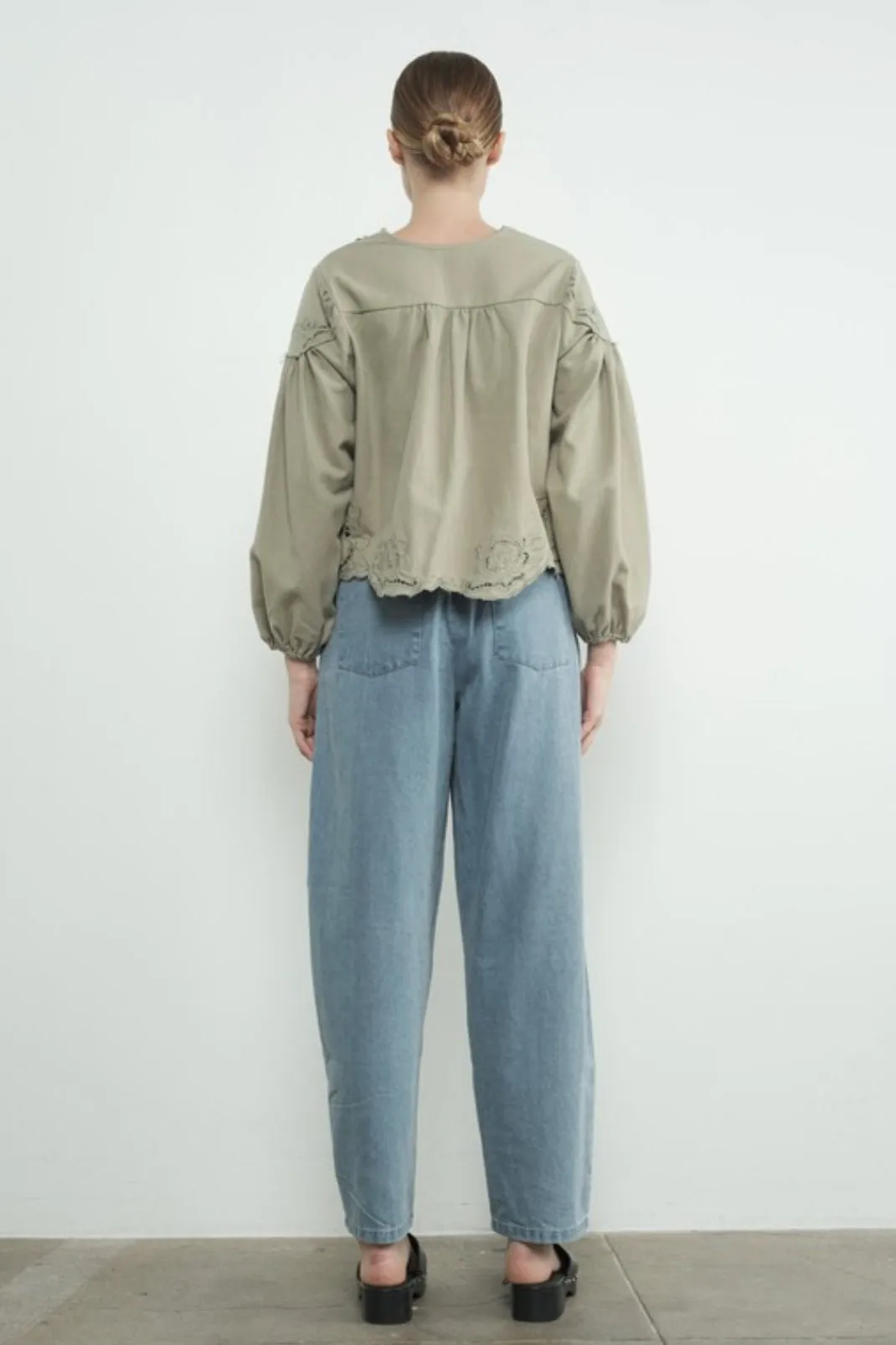 Nice Feels Denim Embroidered Top