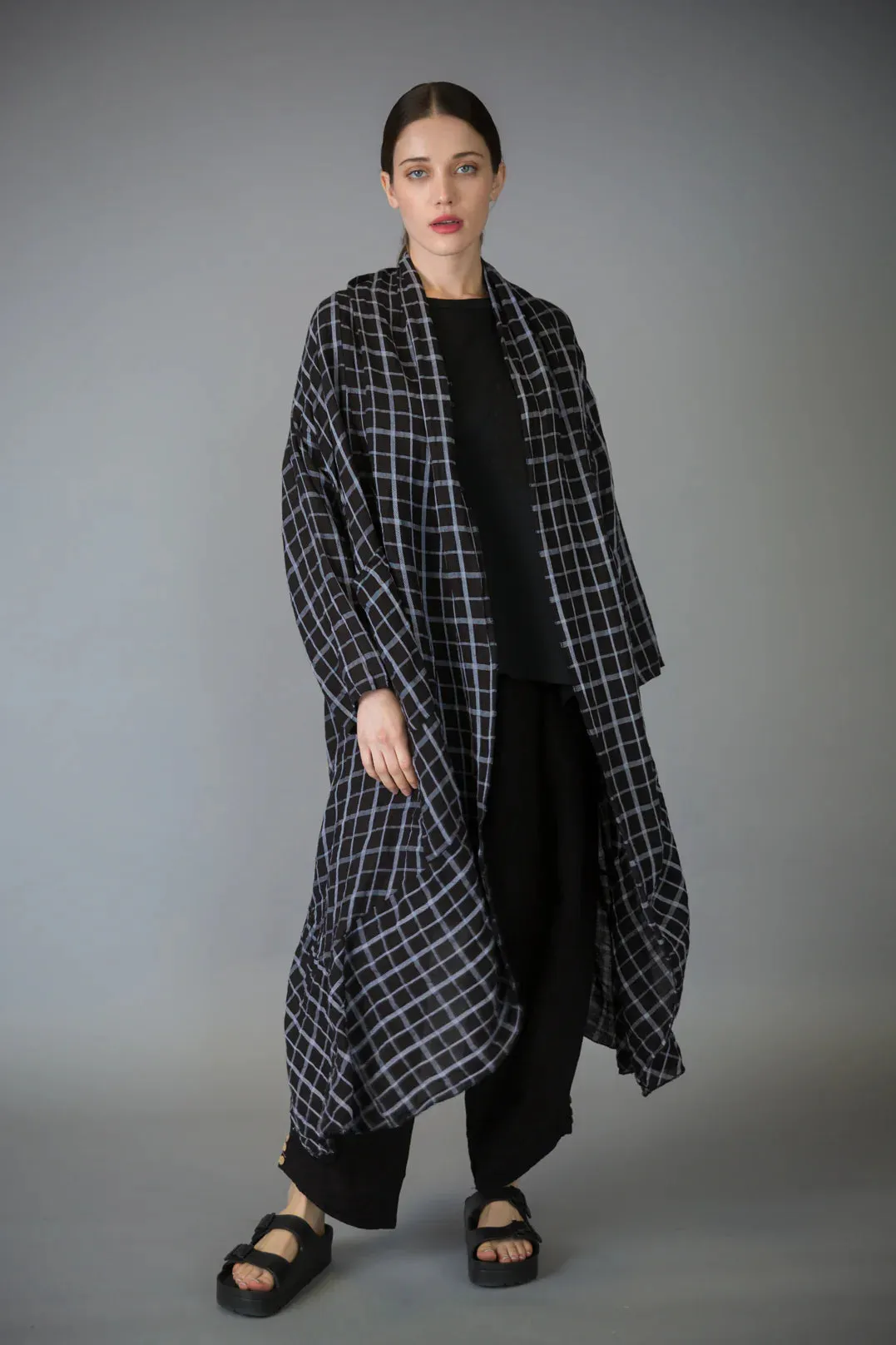 Paolo Tricot, SG71938 Long Checkered Linen Duster