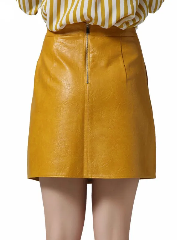 PU Leather Skirts Brief Pockets Back Zipper Faldas