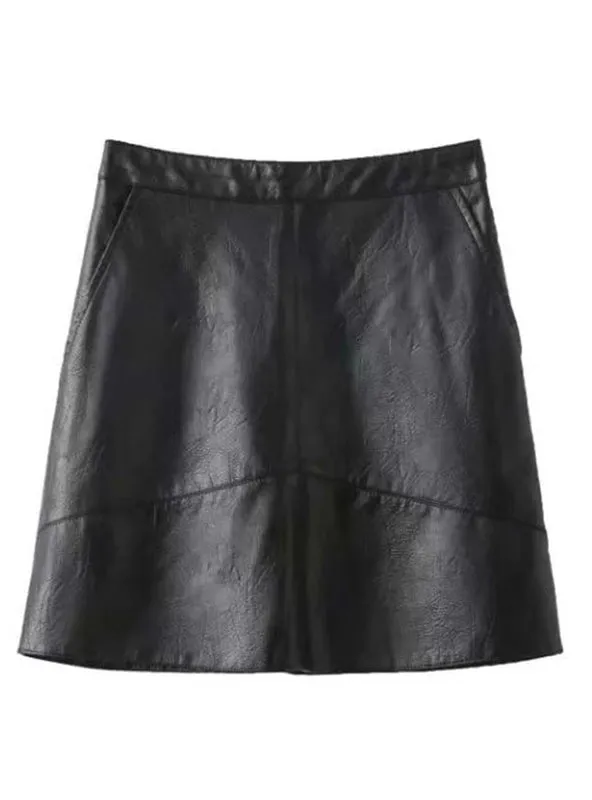 PU Leather Skirts Brief Pockets Back Zipper Faldas