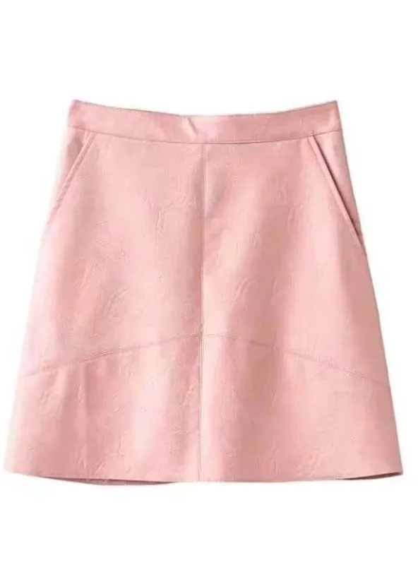 PU Leather Skirts Brief Pockets Back Zipper Faldas