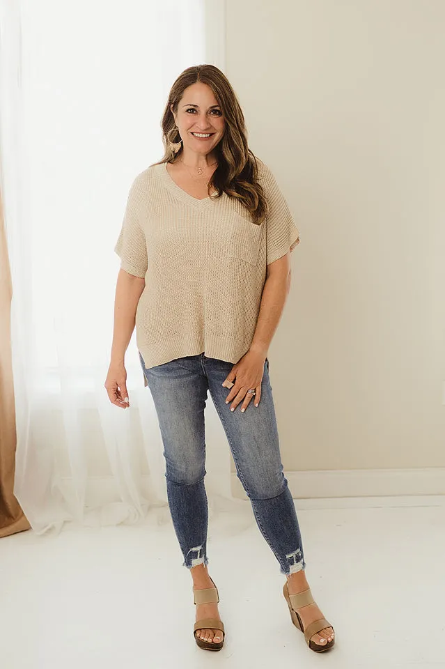 Ribbed Short Sleeve Pocket Top