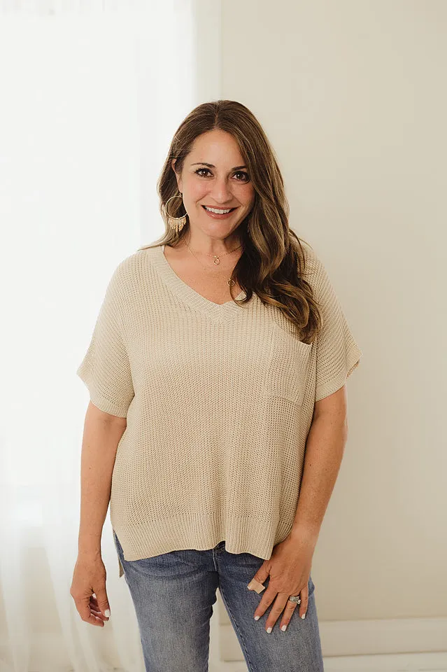 Ribbed Short Sleeve Pocket Top