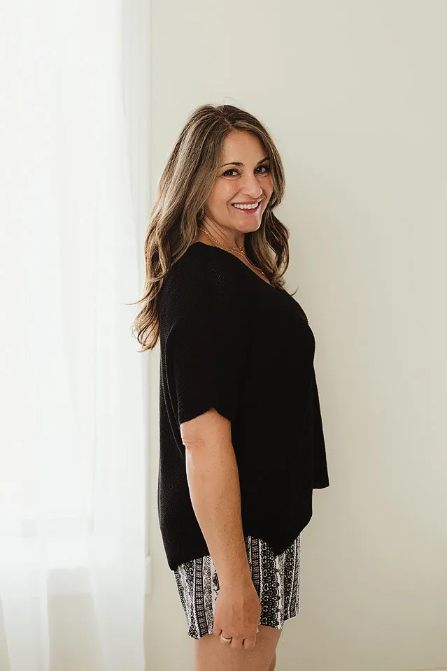 Ribbed Short Sleeve Pocket Top